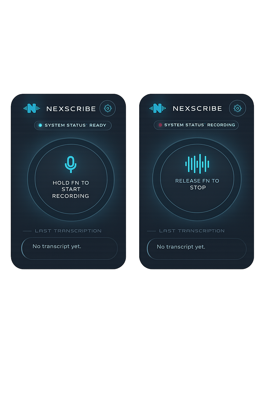 NexScribe application interface showing real-time transcription